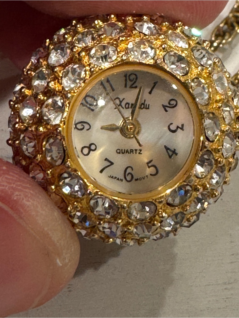 Candi Quartz working Gold Crystal Pendant Watch Necklace - Gold/Crystal